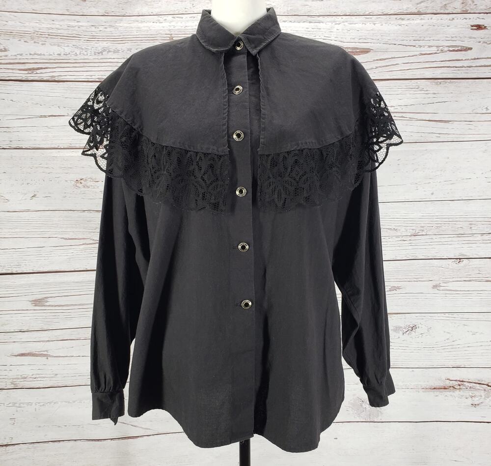 Vintage Roper Women's Black Lace 100%Cotton Western Shirt XL
